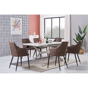 George Oliver Eatonton Dining Set   an Extendable Table & 4 Velvet Upholstered Dining Chairs gray/white/brown 76.0 H cm