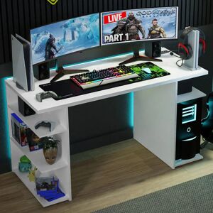 Brayden Studio Asna Gaming Computer Desk with 5 Shelves, 60 D x 136W x 75H cm white 75.0 H x 136.0 W x 60.0 D cm