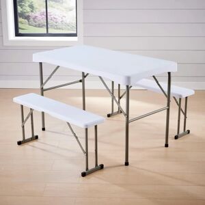 Inbox Zero 61.5Cm Plastic Rectangular Portable Folding Table with 2 Chairs white 71.0 H x 61.5 W x 113.0 D cm