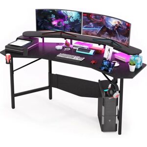 Inbox Zero Vaucher LED Gaming Desk, 180 x 60 cm, Ergonomic Computer Desk,with Cup Holder and Headphone Hook black