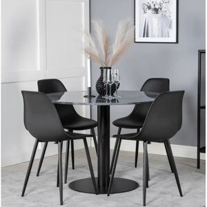 Venture Design Malec Round Dining Table With 4 Saskia Plastic Dining Chair black 75.0 H cm