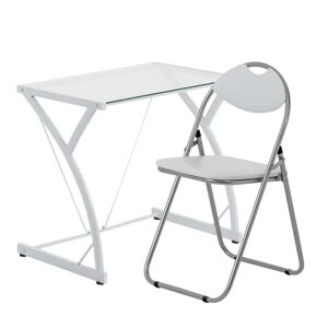 Harbour Housewares - 2 Piece Computer Desk and Chair Set - Small Modern Home Office Workstation - Glass Top white 71.0 H x 80.0 W x 50.0 D cm