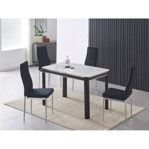 Fairmont Park Hannahs White Marble Effect Dining Table With 4 Monza Velvet Chairs gray/white 75.0 H x 120.0 W x 70.0 D cm