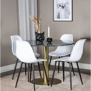 Venture Design Malec Round Dining Table With 4 Saskia Plastic Dining Chair white/black/yellow 75.0 H cm