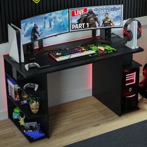 Brayden Studio Asna Gaming Computer Desk with 5 Shelves, 60 D x 136W x 75H cm black 75.0 H x 136.0 W x 60.0 D cm