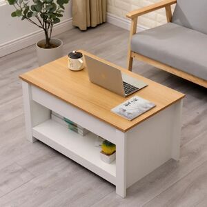 Levi Beer Modern Lift Top Up Coffee/Tea/Sofa Table With Blttom Storage Shelf Living Room Furniture white 45.0 H x 85.0 W x 50.0 D cm