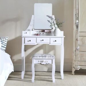 Latitude Run Alaizah White Dressing Table, Mirror and Stool, Makeup Desk, Bedroom Furniture brown/white 138.0 H x 80.0 W x 40.0 D cm