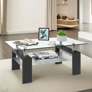 FURNOLD 2 Tier Glass Table with Storage Shelf, Living Room Furniture black 40.0 H x 100.0 W x 60.0 D cm