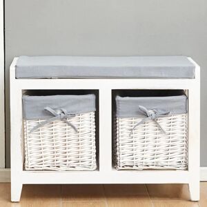 House of Hampton Grey Painted Wooden Hallway Bench Seat 2 Basket Pull-Out Storage Cushioned Top gray/white 45.0 H x 63.0 W x 34.0 D cm