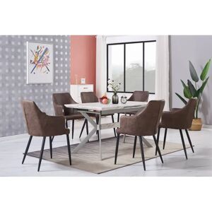 George Oliver Eatonton Dining Set   An Extendable Table & 6 Velvet Upholstered Dining Chairs gray/white/brown 76.0 H cm