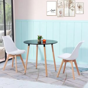 George Oliver 4 Legs Round Dining Table And 2 Natural Wood Beech Chairs white/black 73.0 H x 80.0 W x 80.0 D cm