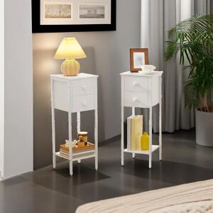 Mason Furniture Wooden Bedside Tall Table Set with Drawers Side End Tables Bedroom Living Room Furniture white 74.0 H x 25.0 W x 25.0 D cm