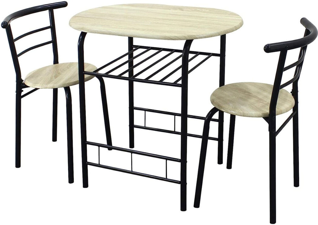 Happy Larry Dining Table And Chairs Set 2 Seater Kitchen Dinning Room Space Saving Dining Set Tables Small Dinner Table Set Indoor Space Saver Metal Frame MDF Woo Natural/Natural/Black 2