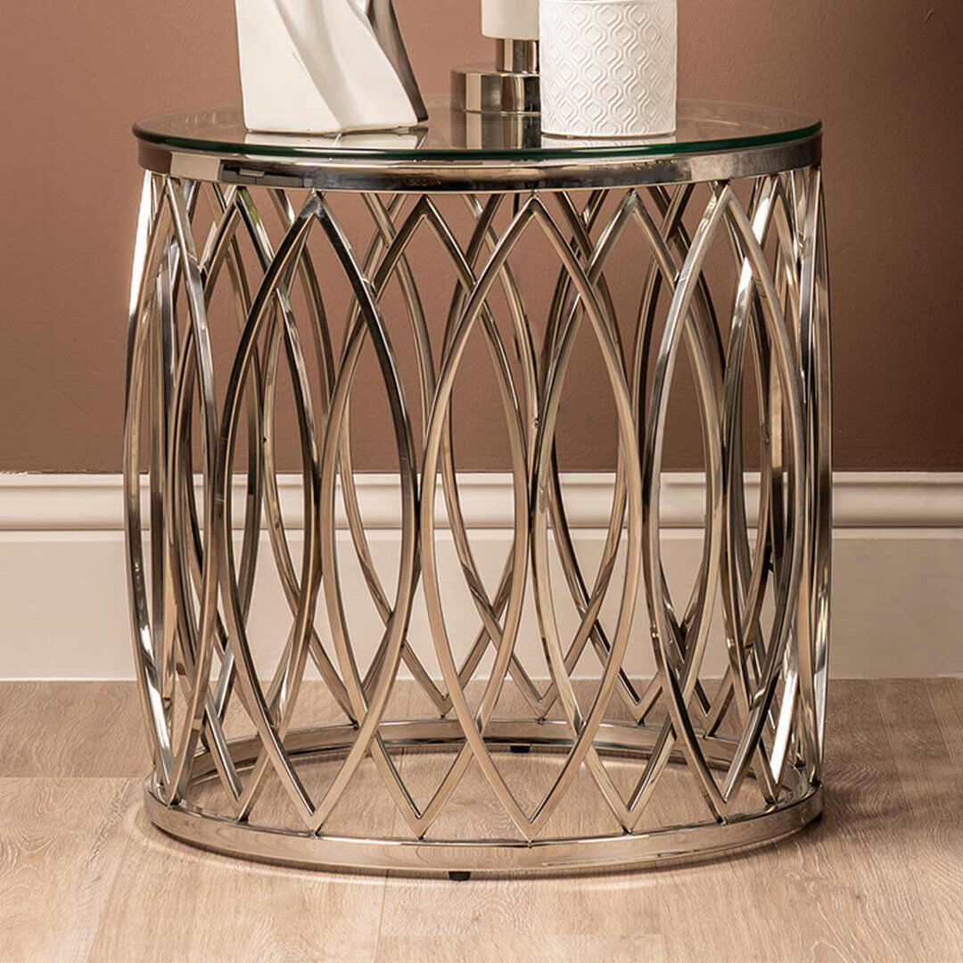 Canora Grey 51cm Round Metal End Table for Living Room, Sofa Side Table with Glass Top Silver 52cm H X 51cm W X 51cm D