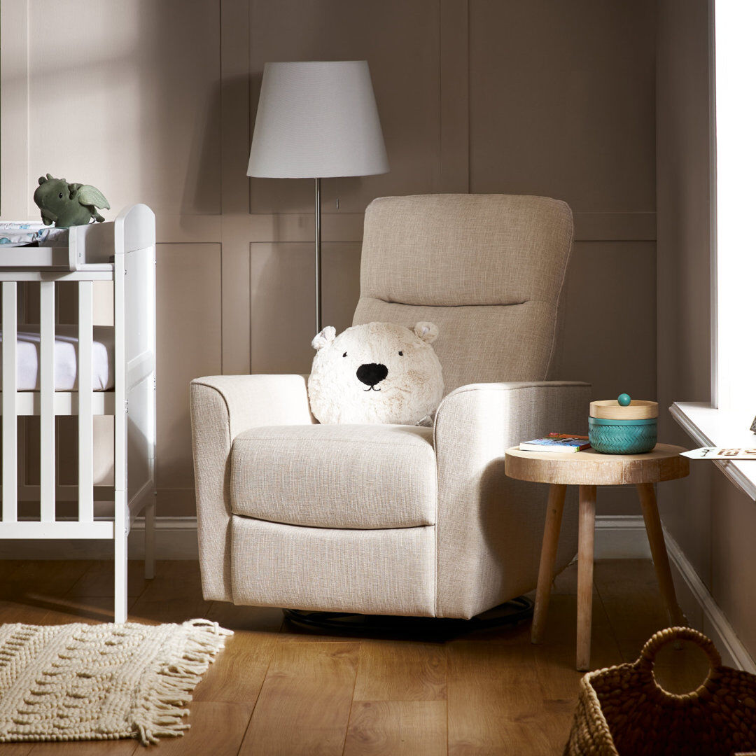 Obaby Savannah Swivel Glider Reclining Chair Light Beige;Light Beige 95cm H X 70cm W X 90cm D