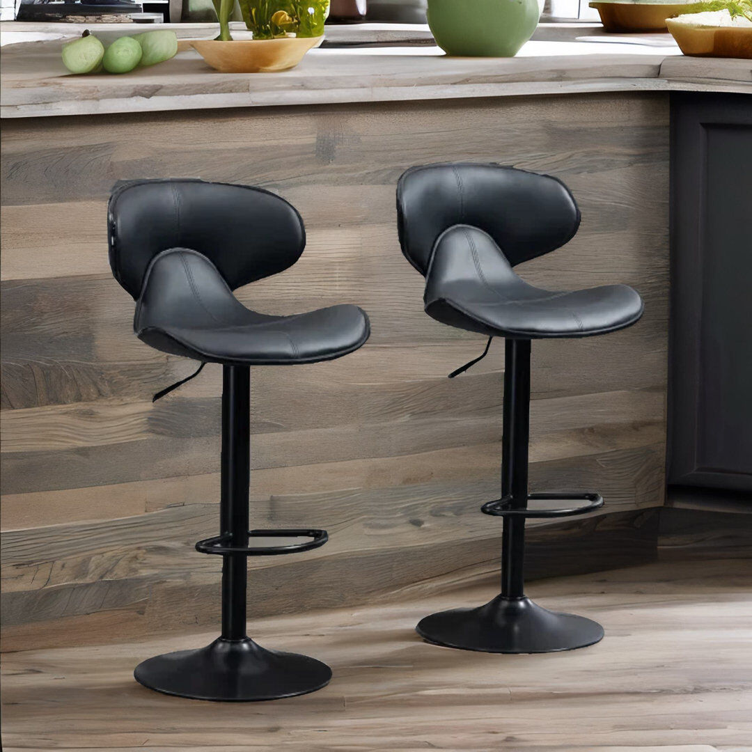 Borough Wharf Misk 2-Piece 360-Swivel Adjustable Height Stool With Back & Footrest Kitchen Living Room Furniture Grey 45.5cm W X 46cm D