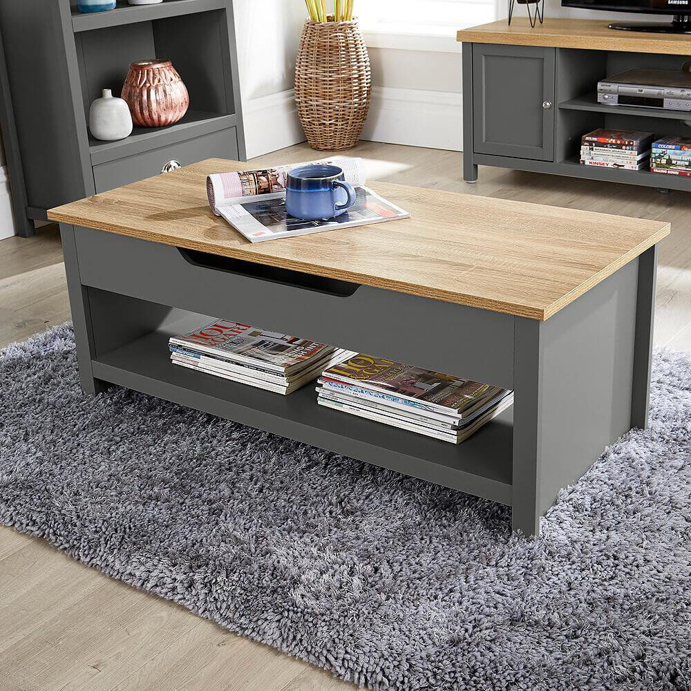 Three Posts Acushnet Coffee Table Lift Up Occasional Reception Storage Shelf Avon Dark Grey 40cm H X 105cm W X 47cm D