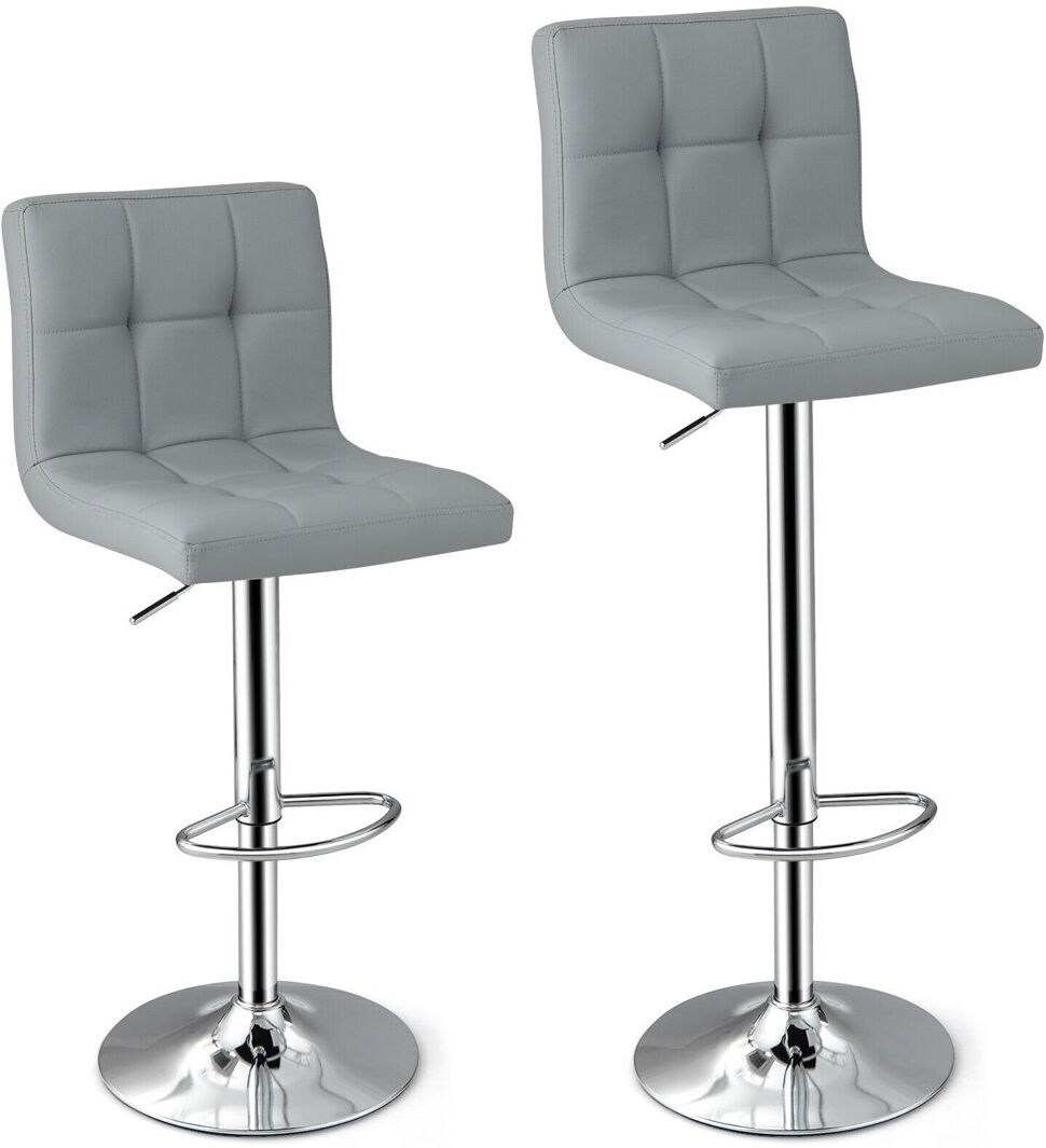 Latitude Run Set Of 2 Bar Stool PU Leather Armless Dining Chairs 360 Swivel & Height Adjustable Seat Grey 50cm W X 43cm D