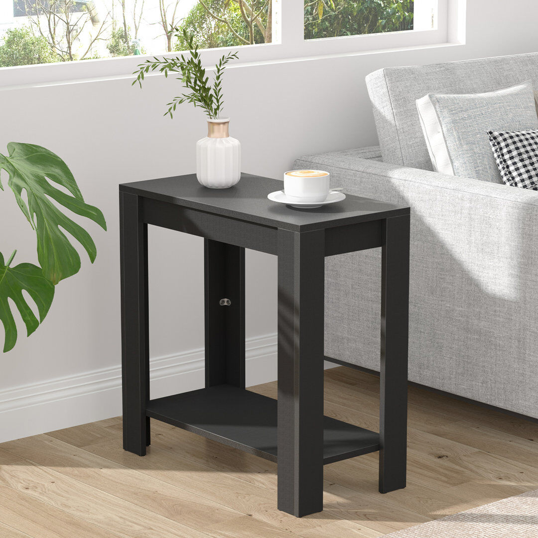 Rosalind Wheeler 60Cm Black Side Table Narrow End Table 100% MDF Coffee Tea Table With Storage Shelf Black 60cm H X 60cm W X 30cm D