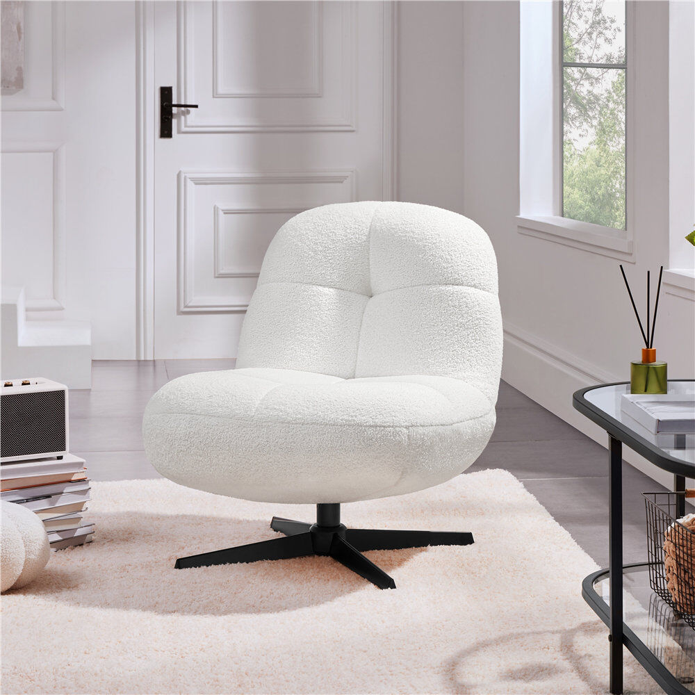 Yaheetech 68cm Wide Boucle Swivel Accent Chair White 74cm H X 68cm W X 81cm D