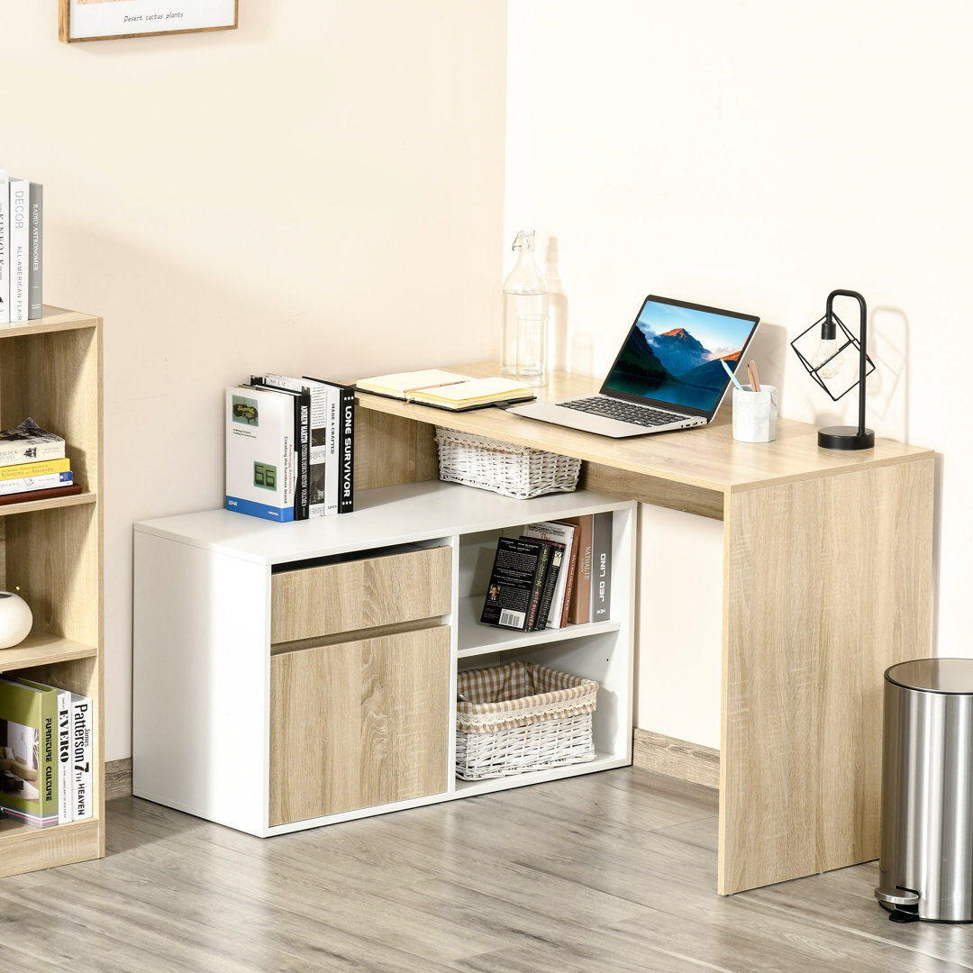Brayden Studio Amayla 120cm W L-Shaped Executive Desk with and Cabinet Brown 75.5cm H X 120cm W X 92cm D