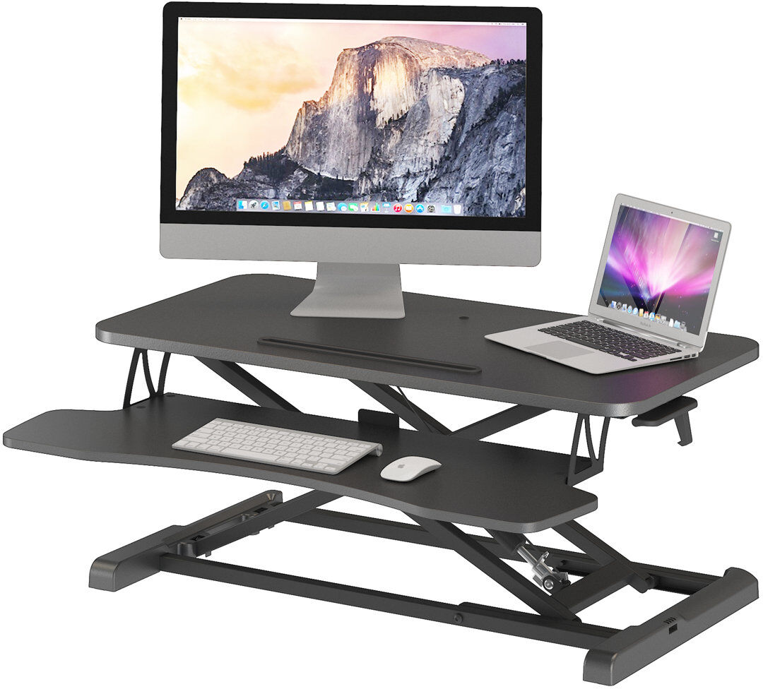 Symple Stuff Sit- Stand Desk Converter, Height Adjustable Dual Tiered Computer Workstation, Sit Standing Converter With Platform, Ergonomic X-frame Riser For Pc Co Black 76.5cm W X 41cm D