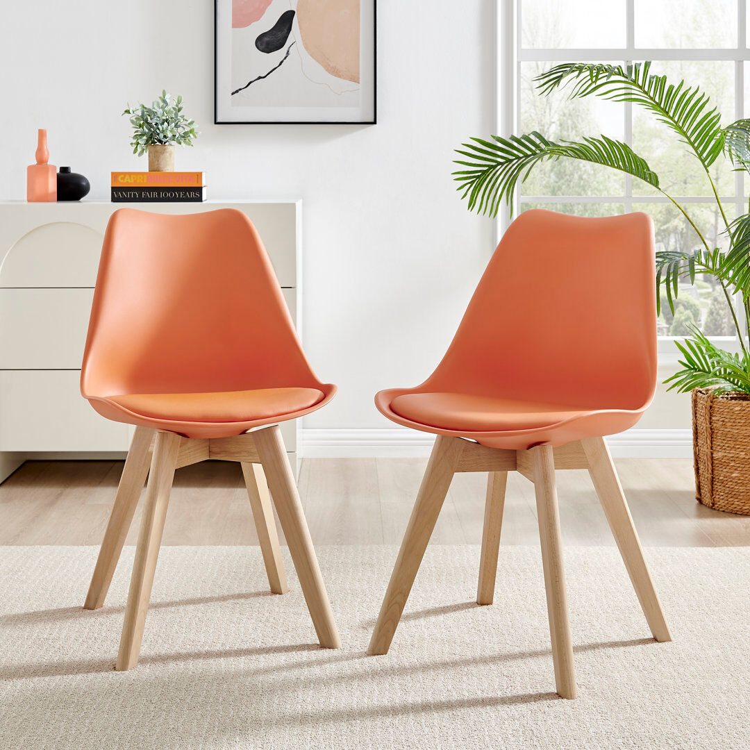 Furniture Box Stolm Bright Moulded Plastic Dining Chair with Wooden Legs and Foam Cushion Seat Orange 82cm H X 49cm W X 54cm D