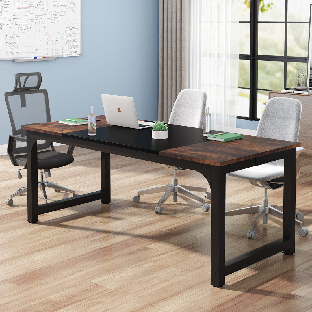 Blue Elephant Chimkasi 6FT Rectangle Conference Table Rustic Brown/Black/Black 6