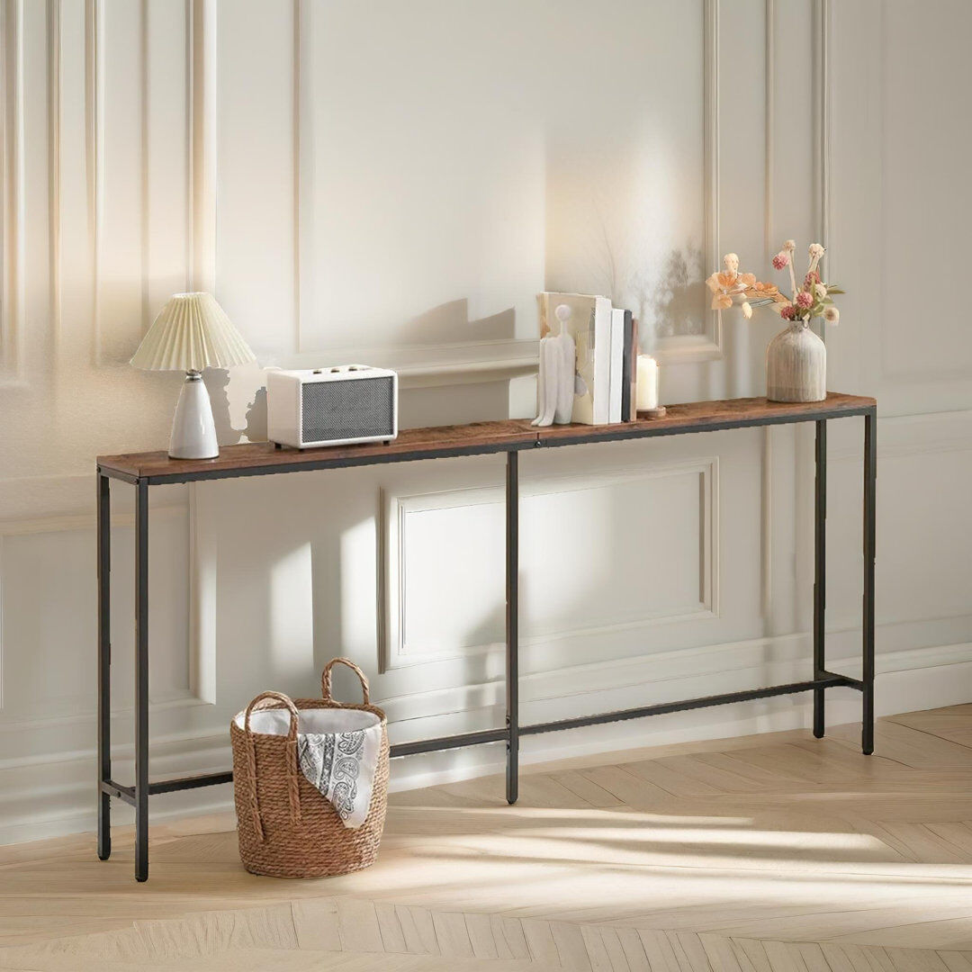 Latitude Run 180Cm Rustic Slim Narrow Console Table Entryway Hallway Furniture Black;Brown 80.5cm H X 180cm W X 20cm D