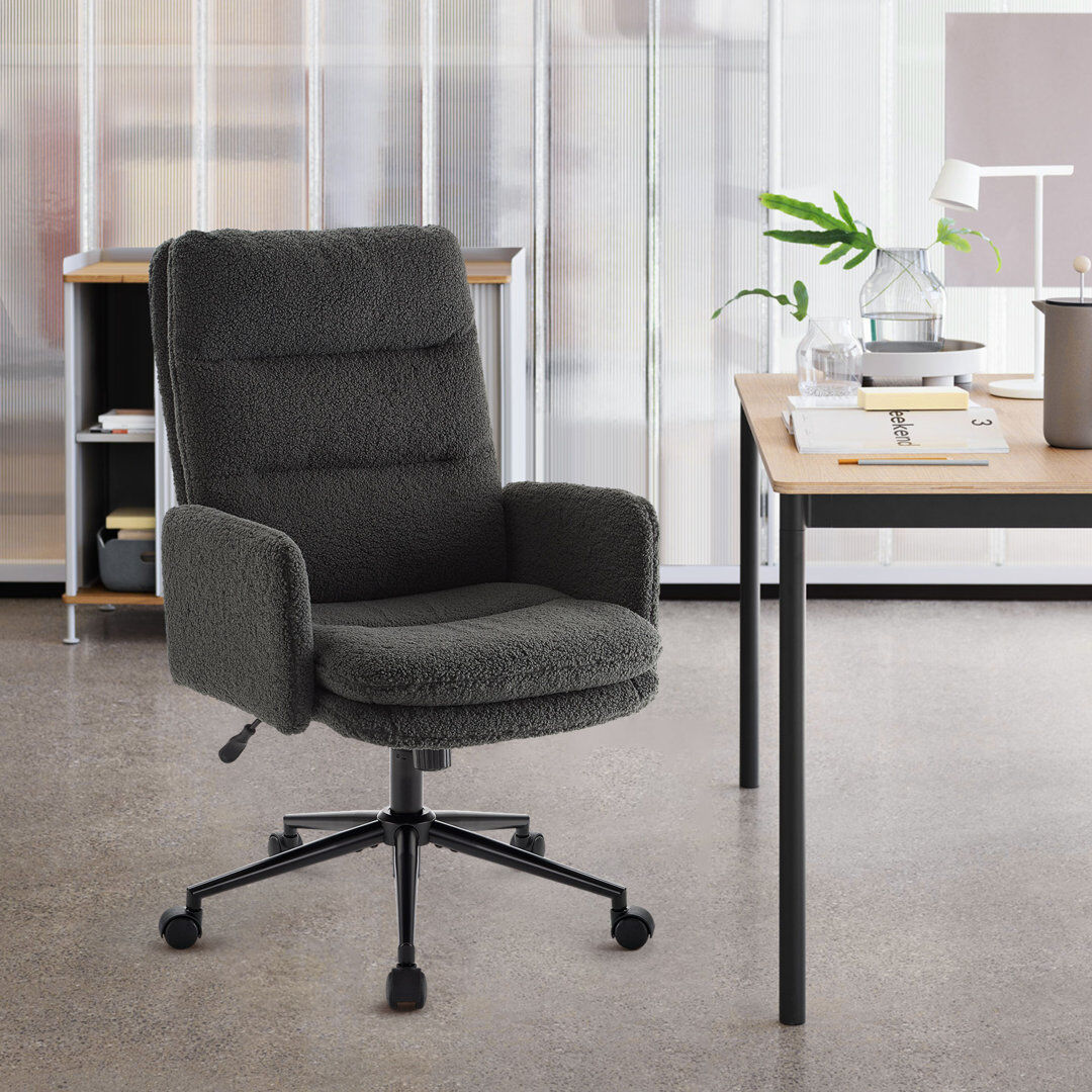 Latitude Run High-back Home Office Chair,desk Chair With Wheels And Armrests,height Adjustable Armchair,360° Swivel Vanity Desk Chair, Upholstered Computer Task Ch Grey Cashmere 106cm H X 50cm W X 50cm D