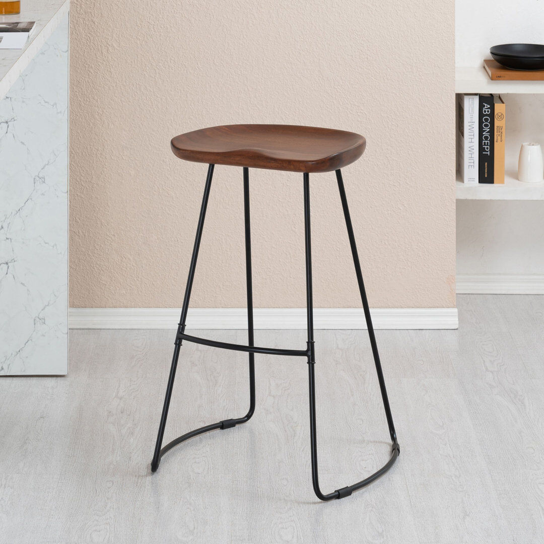Borough Wharf Aleicia Solid Wood Counter Bar Stool Walnut/Black 73.75cm H