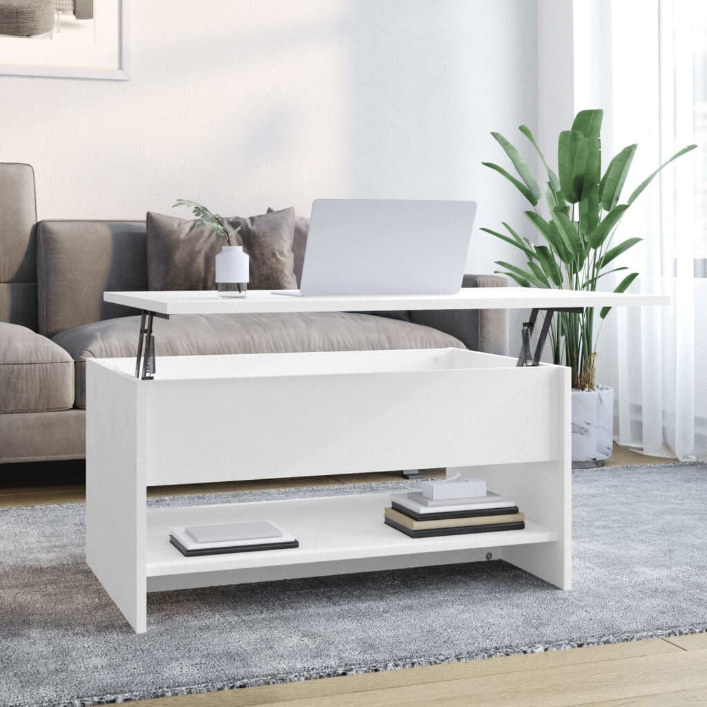 Latitude Run Huttan Lift Top Extendable Trestle Coffee Table with Storage White 40cm H X 80cm W