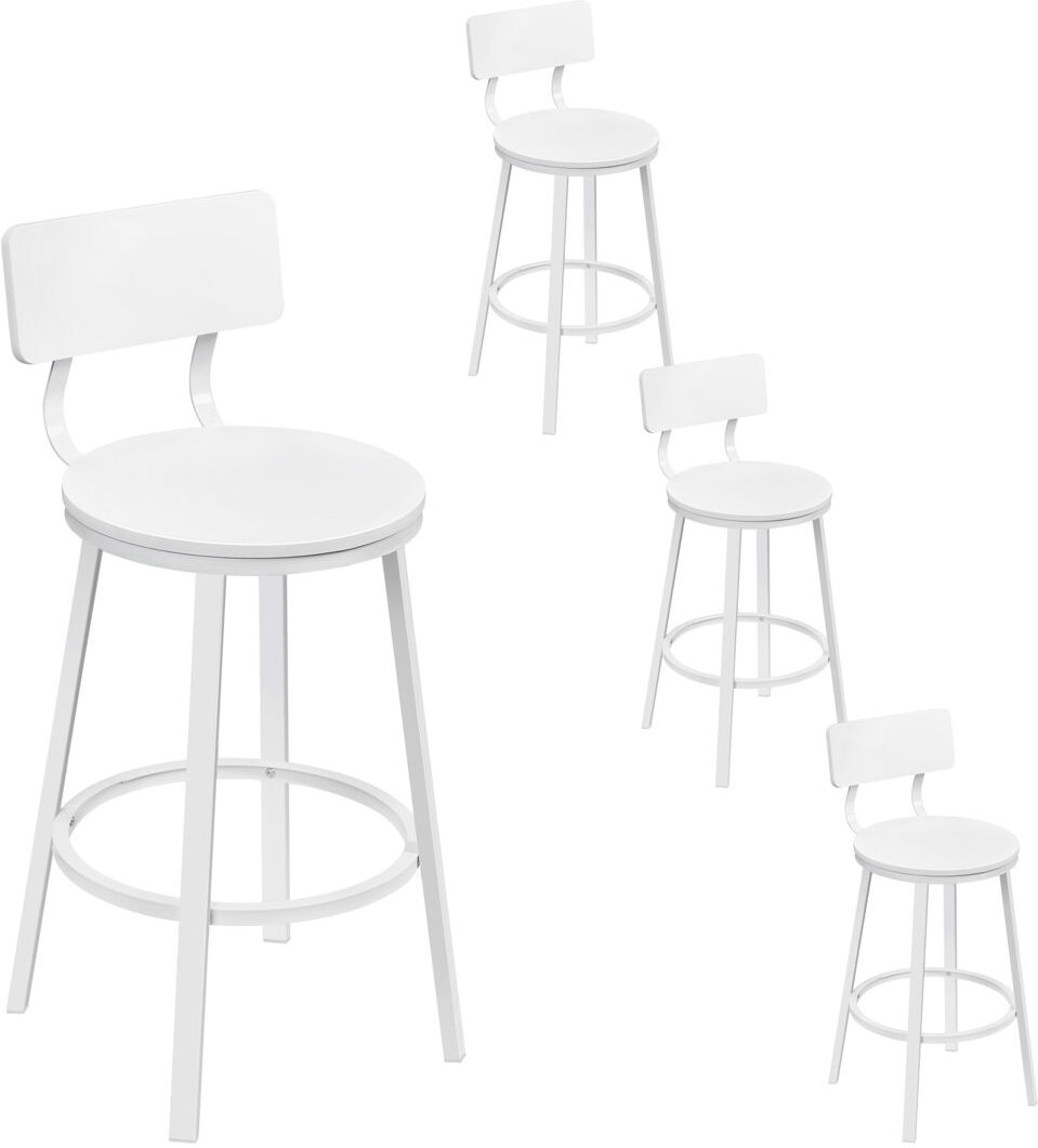 Borough Wharf Bar Stools Set Of 4, Bar Chairs, Breakfast Stools, Kitchen Island Stools, Counter Stools With Footrest And Backrest, Metal Frame + Mdf Seat And Back, White 89cm H X 51.5cm W X 51.5cm D