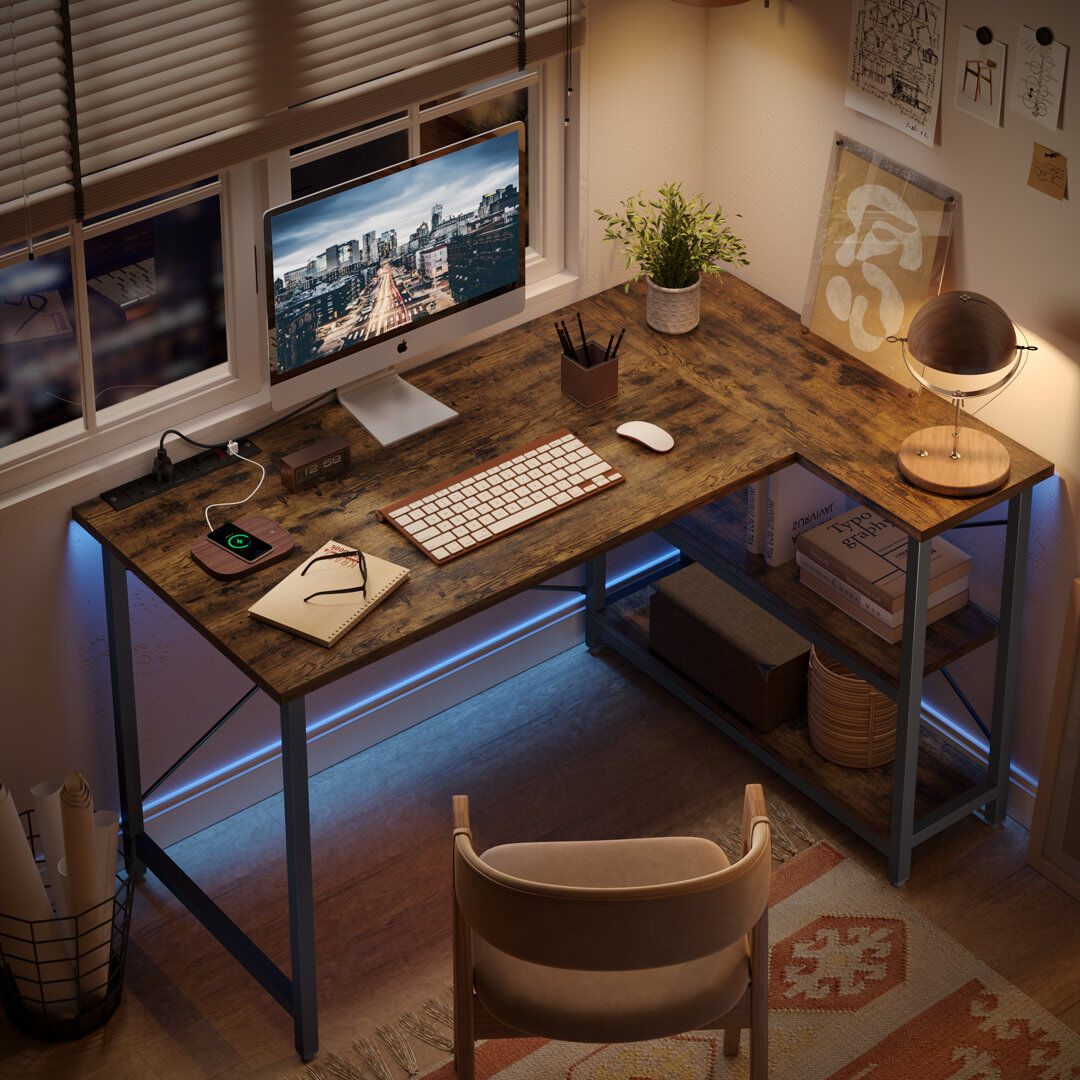 Rio Aaleia 120CM Reversible L -Shaped Desk with Power Outlet Rustic Brown 119.8cm W X 89.9cm D