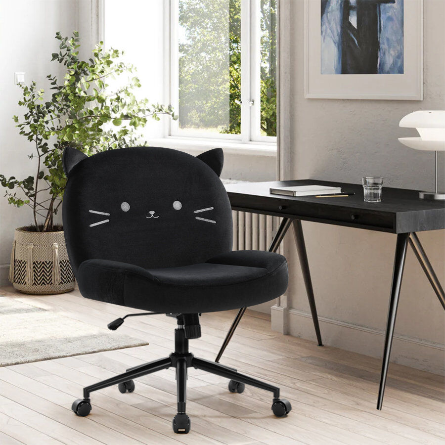 Happy Larry Armless Office Desk Chair With Wheels,ergonomic Criss Cross Legged Computer Chair With Fabric Padded, Height Adjustable Wide Seat Vanity Chair,mid Bac Black 93cm H X 72cm W X 51cm D