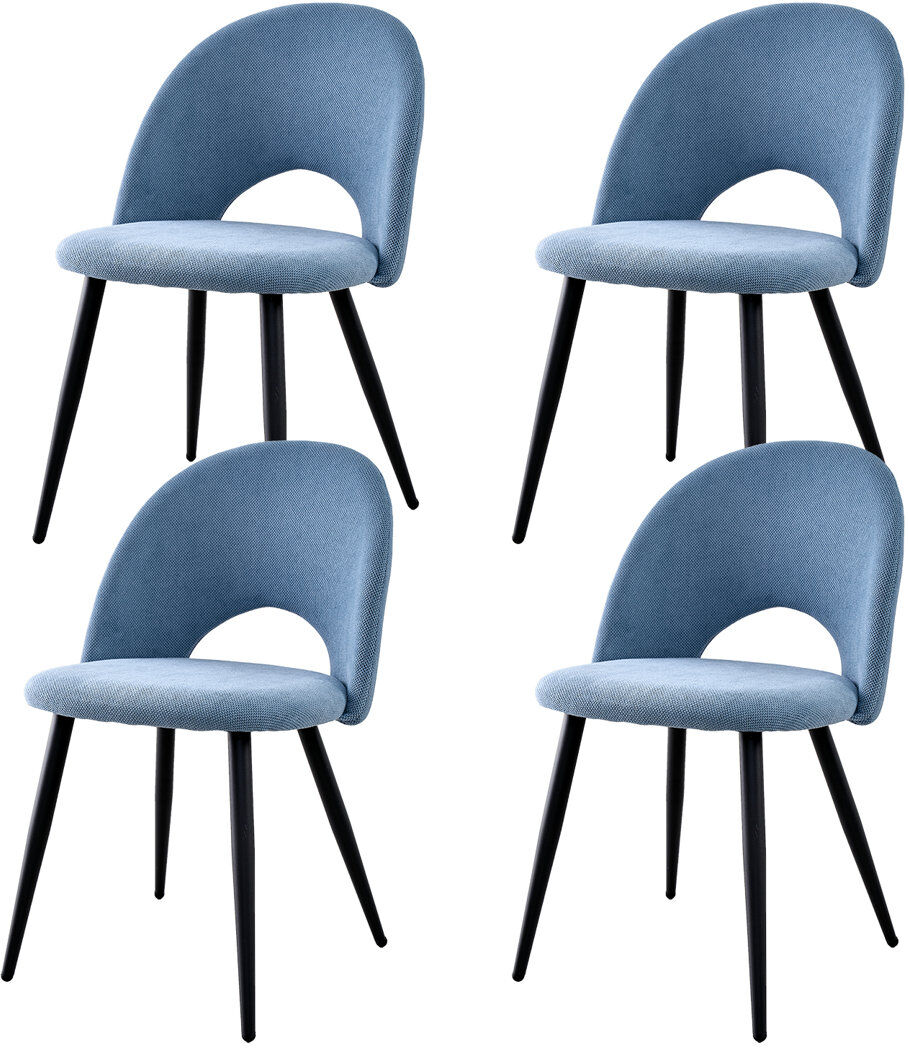 Canora Grey Set Of 4 Chairs - Modern Minimalist Horseshoe Velvet Dining Chair - Upholstered Hollow Back Chair - Black Metal Legs Blue 80cm H X 48cm W X 43cm D