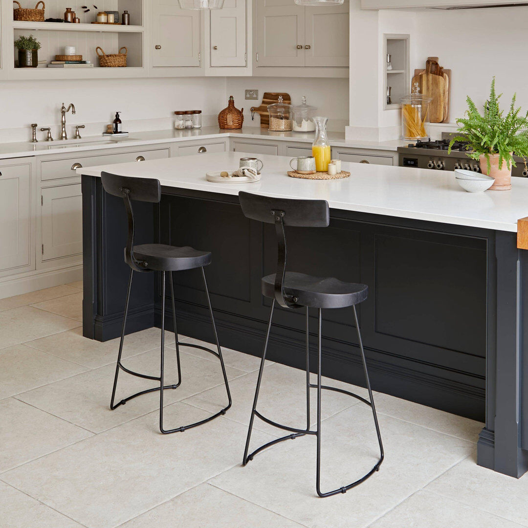 Borough Wharf Alvada Natural Mango Wood Bar Stool - Set of 2 Black 100cm H X 41cm W X 44cm D