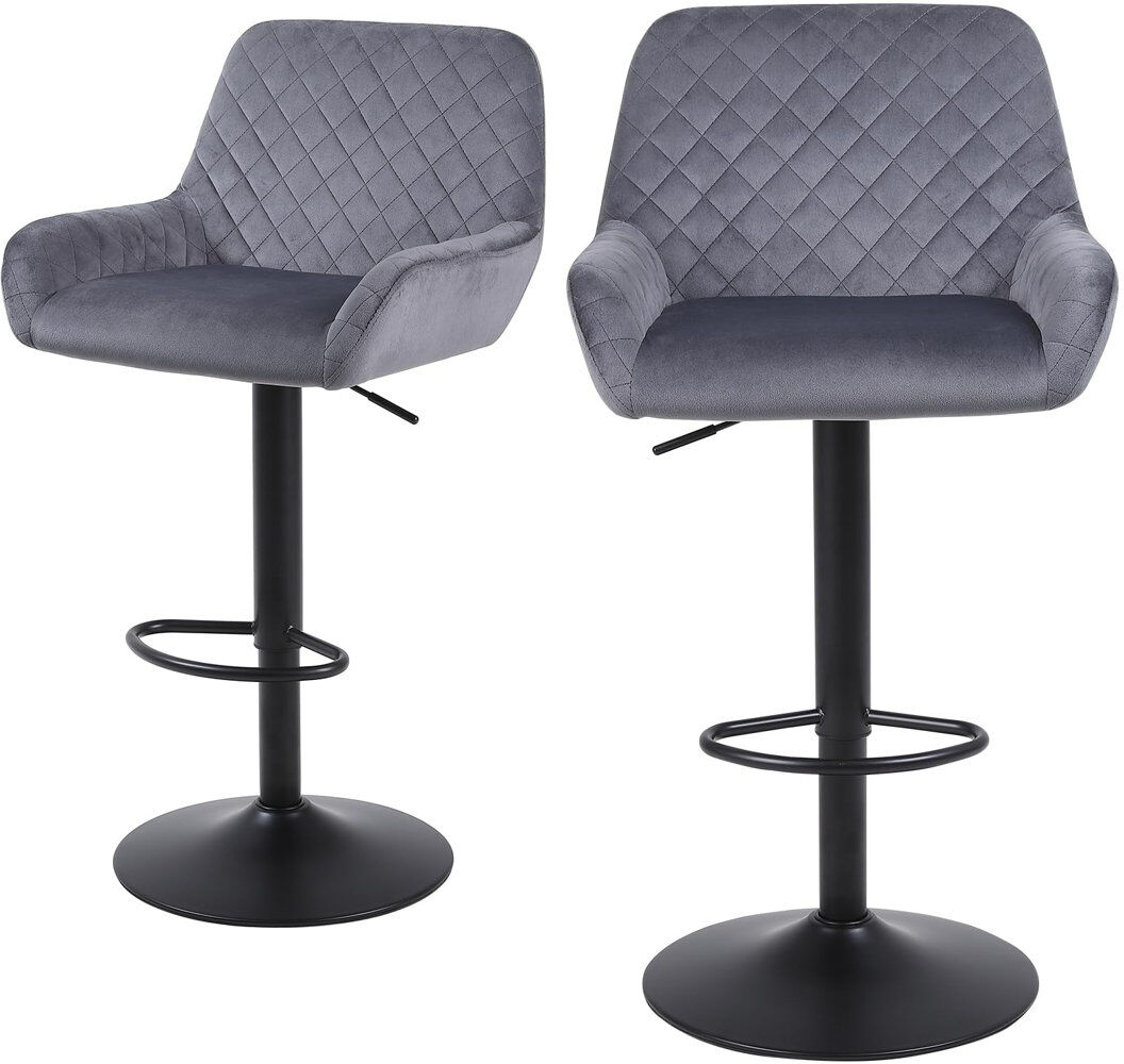 Latitude Run Velvet Swivel Adjustable Height Upholstered Bar & Counter Stools Grey 51cm W X 38cm D