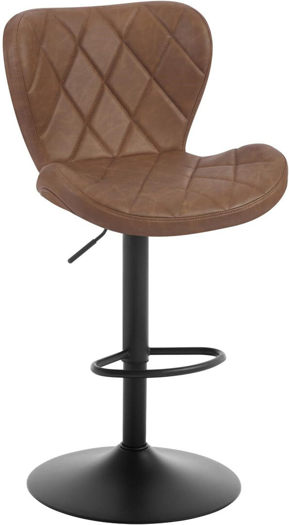 George Oliver Bar stool, height -adjustable bar stool, 360 ° swivel stool, stool with backrest, ergonomic bistro chair, faux leather metal frame, for bar bistro kit Brown 47cm W X 39cm D