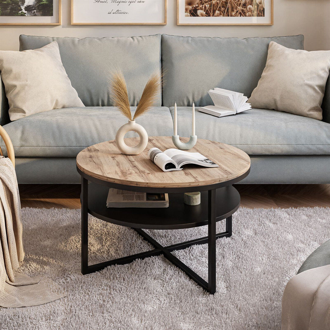Latitude Run Lottye Frame Coffee Table Black/Beige/Brown 46cm H X 70cm W X 70cm D