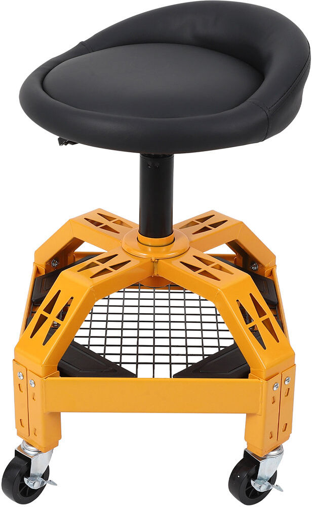 Rio Rolling Garage Stool, 360° Swivel Wheels Shop Stool, Adjustable Height 300LBS Capacity Mechanic Stool, Heavy Duty Work Bench with Large Foam-Padded Sh Black
