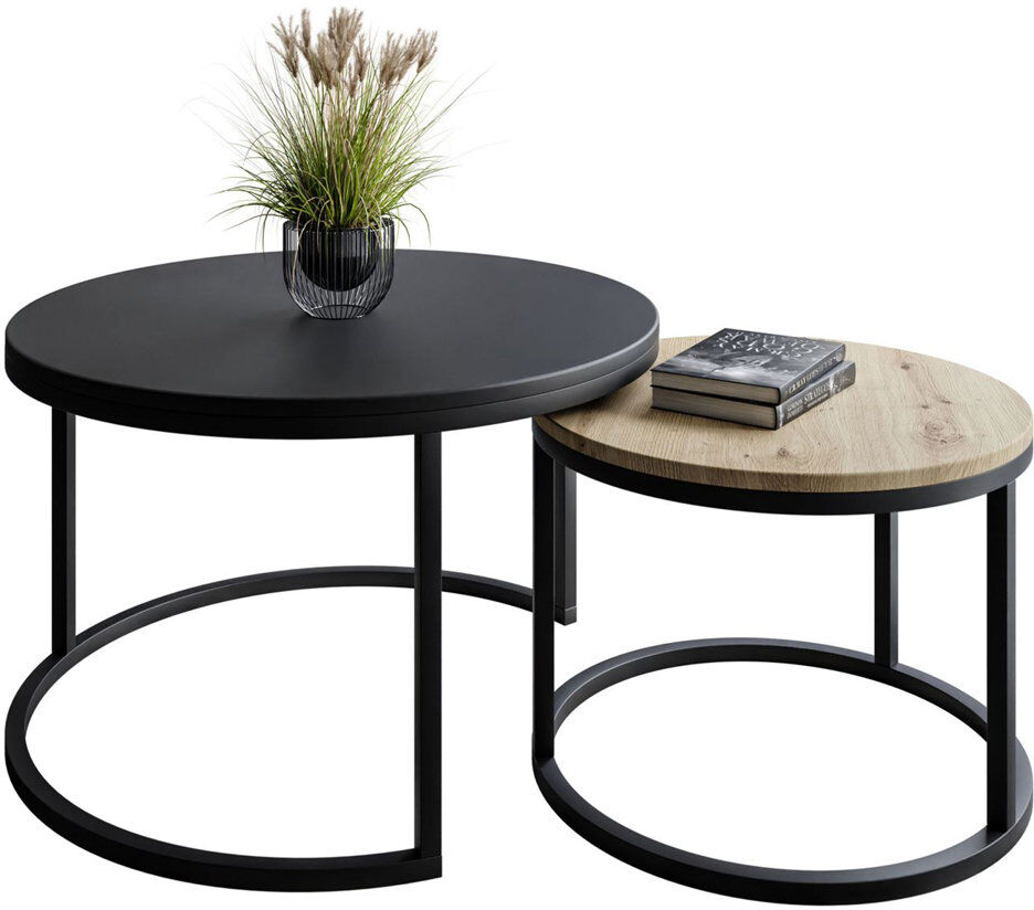 Borough Wharf Round coffee table CIRI MIX 2In1 Black / Artisan oak 48cm H X 70cm W X 70cm D