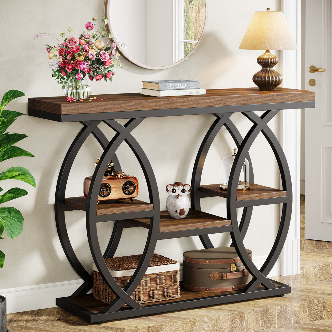 Blue Elephant 100cm Console Table, Industrial 4-Tier Sofa Table Entryway Table with Storage Shelves Brown 80cm H X 100.1cm W X 30cm D
