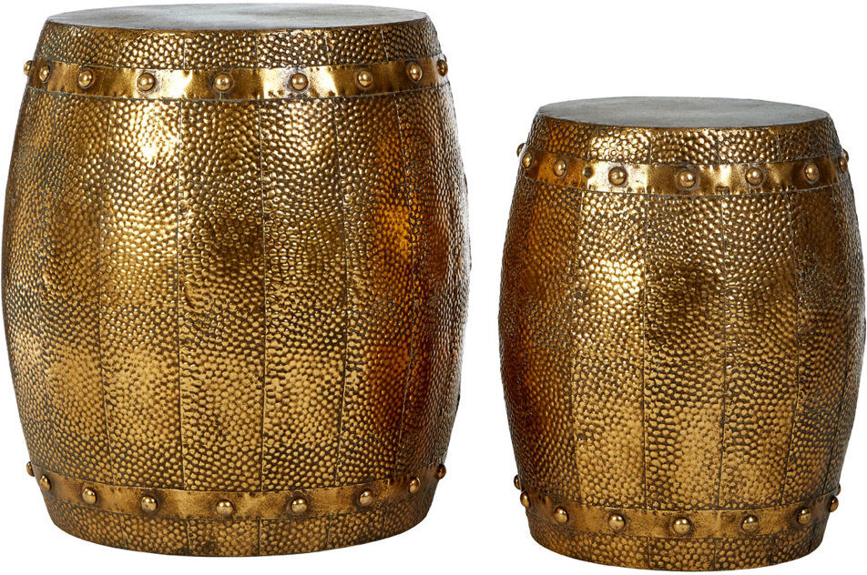World Menagerie Szeto Hammered Drum 2 Piece Stool Set Gold