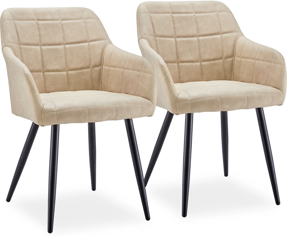 Latitude Run Faux Leather Dining Chairs Set Of 2, Lounge Reception Chairs With Arms And Metal Legs, Padded Accent Armchair,Brown Beige 82.5cm H X 55cm W X 60cm D