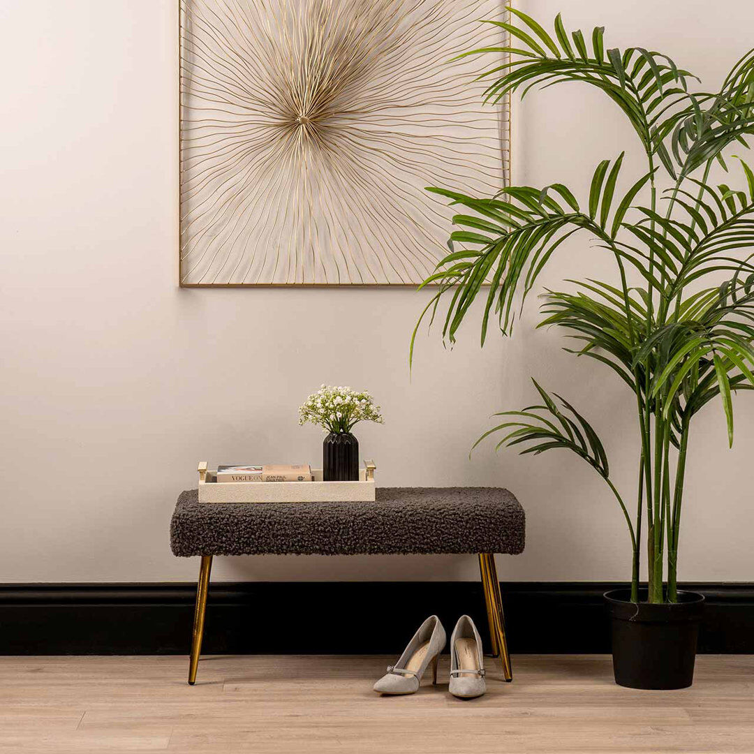 Fairmont Park Adalinn Upholstered Velvet Bench for Bedroom Furniture, Modern Bench with Iron Metal Base Grey 42cm H X 79.5cm W X 37.5cm D