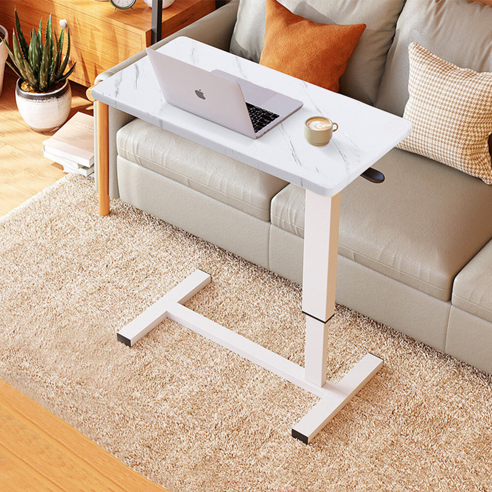 Norden Home Height Adjustable Mobile Table Overbed Desk with Wheels White 80cm W X 40cm D