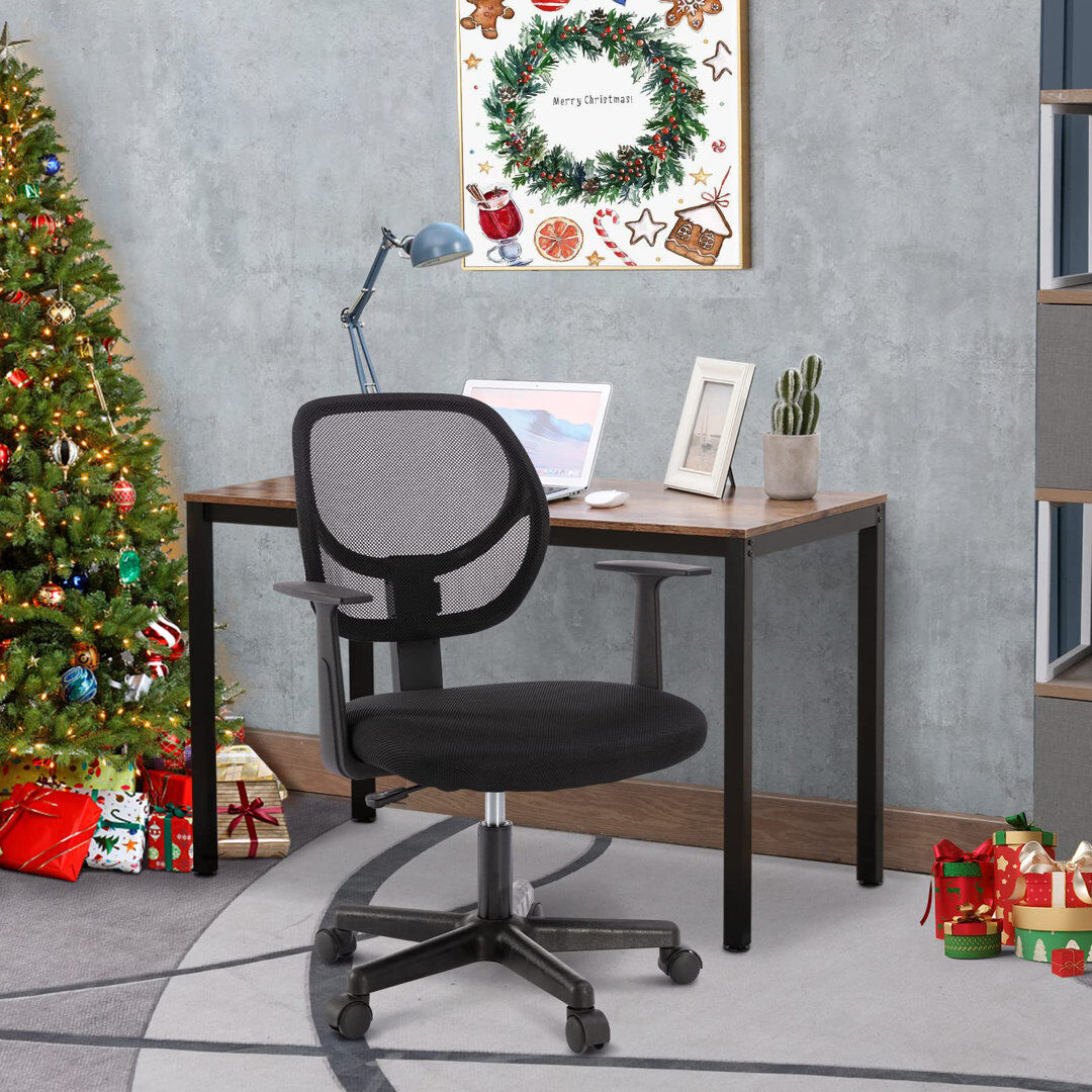 Inbox Zero Enosburg 59 cm Wide Black Mesh Swivel Office Task Chair with Adjustable Seat Height and Mid-Back Black 82cm H X 59cm W X 58cm D