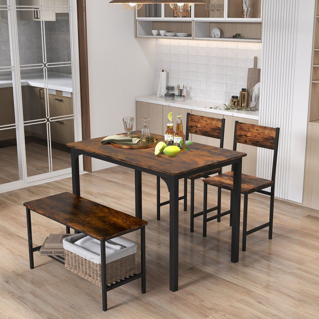Borough Wharf 4-Piece Dining Table & Chair Set Industrial Gathering Table Kitchen Set Rustic Brown 4