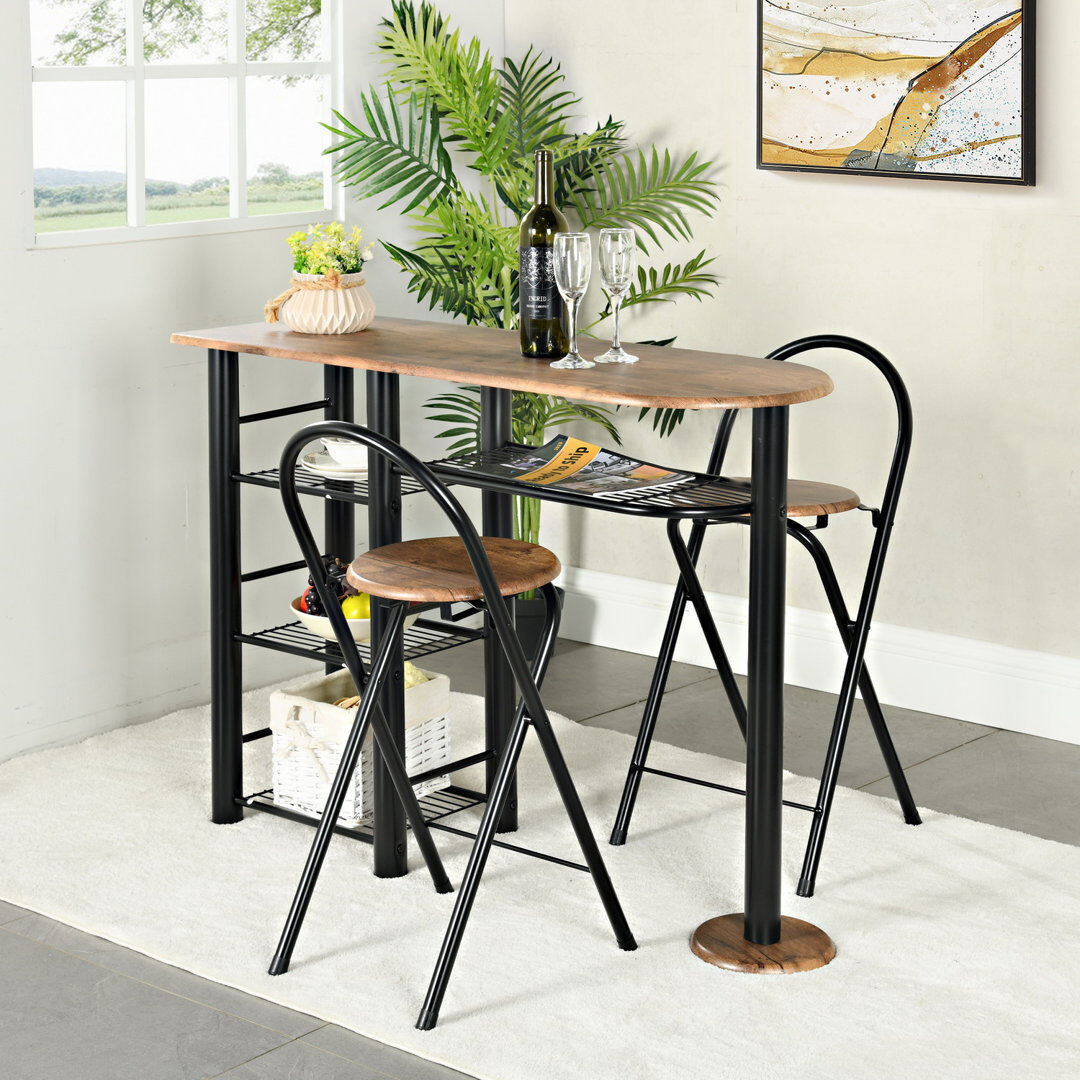 Borough Wharf Versatile 3-Piece Dining Table Set With Storage Shelves, Dining Table And Chair Set For Small Spaces Brown 2